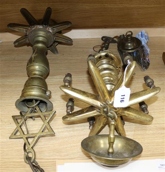 Two brass ceiling lights